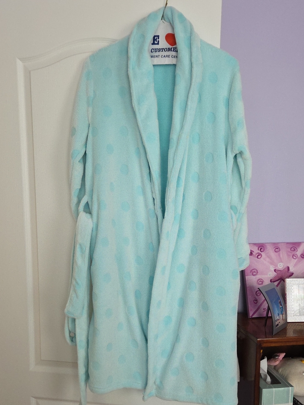 Dearfoams Light Blue Polka Dot Plush Robe